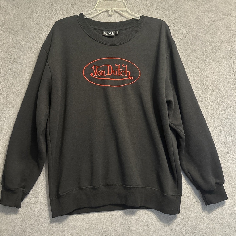 Von Dutch Sweatshirt Womens XL Black Embroidered Logo Crew Neck Y2K Style Grunge